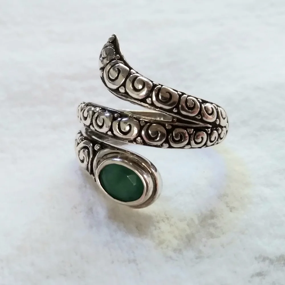 artisan sterling silver serpent ring with 1ct emerald - Picture 1 of 6
